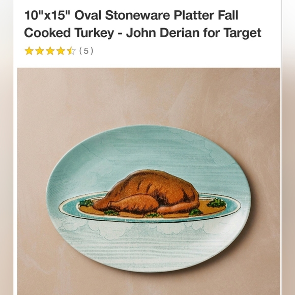 John Derian 10"x15" Oval Stoneware Platter Fall Cooked Turkey NWT - Picture 3 of 4
